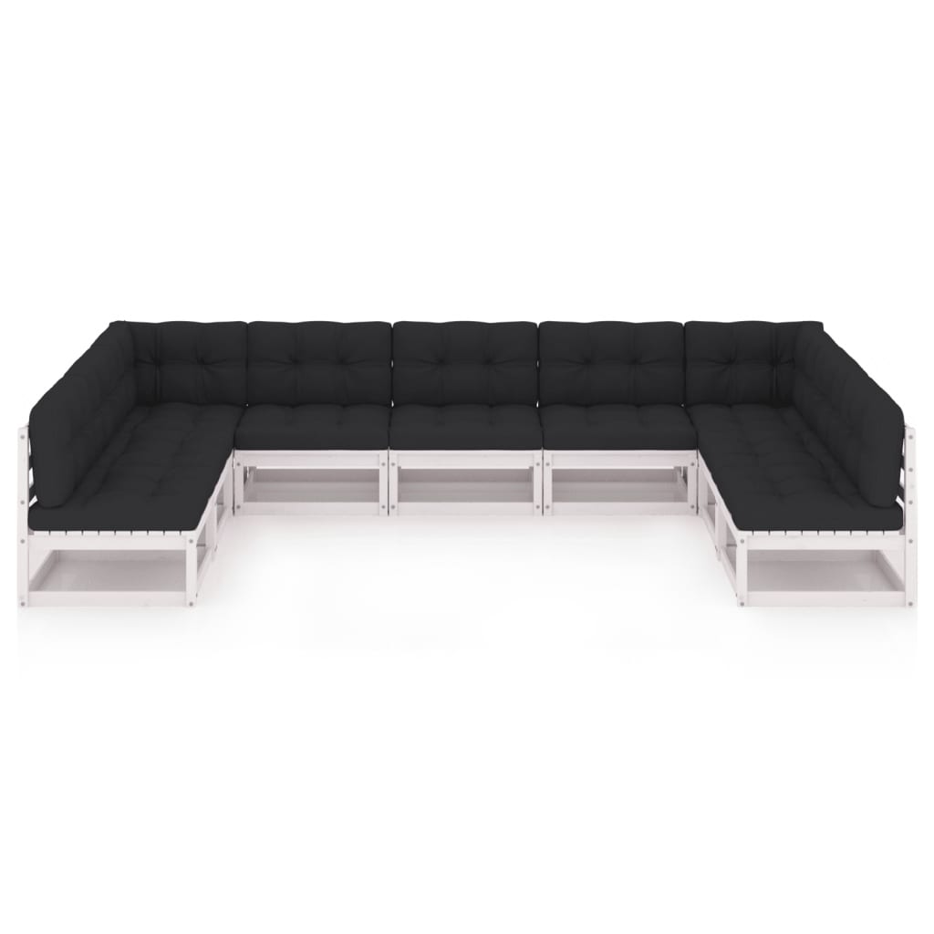 vidaXL 9-delige Loungeset met kussens massief grenenhout wit afbeelding