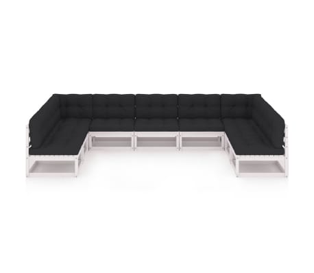 vidaXL 9-delige Loungeset met kussens massief grenenhout wit