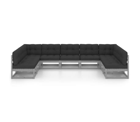 vidaXL Sodo komplektas su pagalvėmis, 9 dalių, pilkas, pu&scaron;ies masyvas