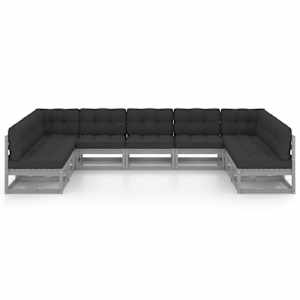 vidaXL Sodo komplektas su pagalvėmis, 9 dalių, pilkas, pu&scaron;ies masyvas