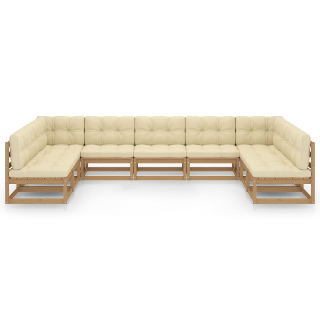 

vidaXL 9-delige Loungeset met kussens massief grenenhout honingbruin