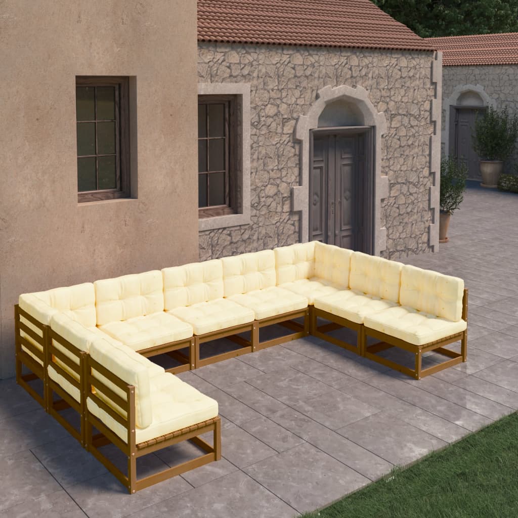 vidaXL 9-tlg Garten-Lounge-Set mit Kissen Honigbraun Massivholz Kiefer