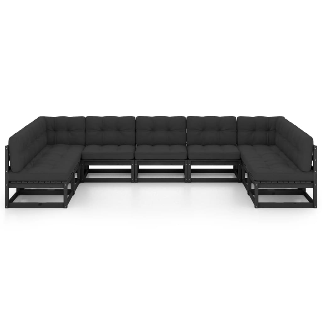 

vidaXL 9-delige Loungeset met kussens massief grenenhout zwart