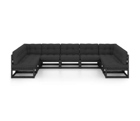 vidaXL Hagesofagruppe med puter 9 deler svart heltre furu