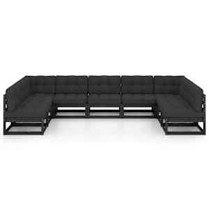 vidaXL Hagesofagruppe med puter 9 deler svart heltre furu