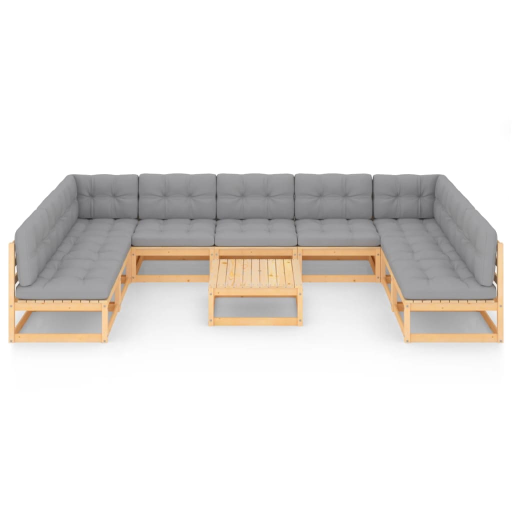 vidaXL 10-delige Loungeset met kussens massief grenenhout afbeelding