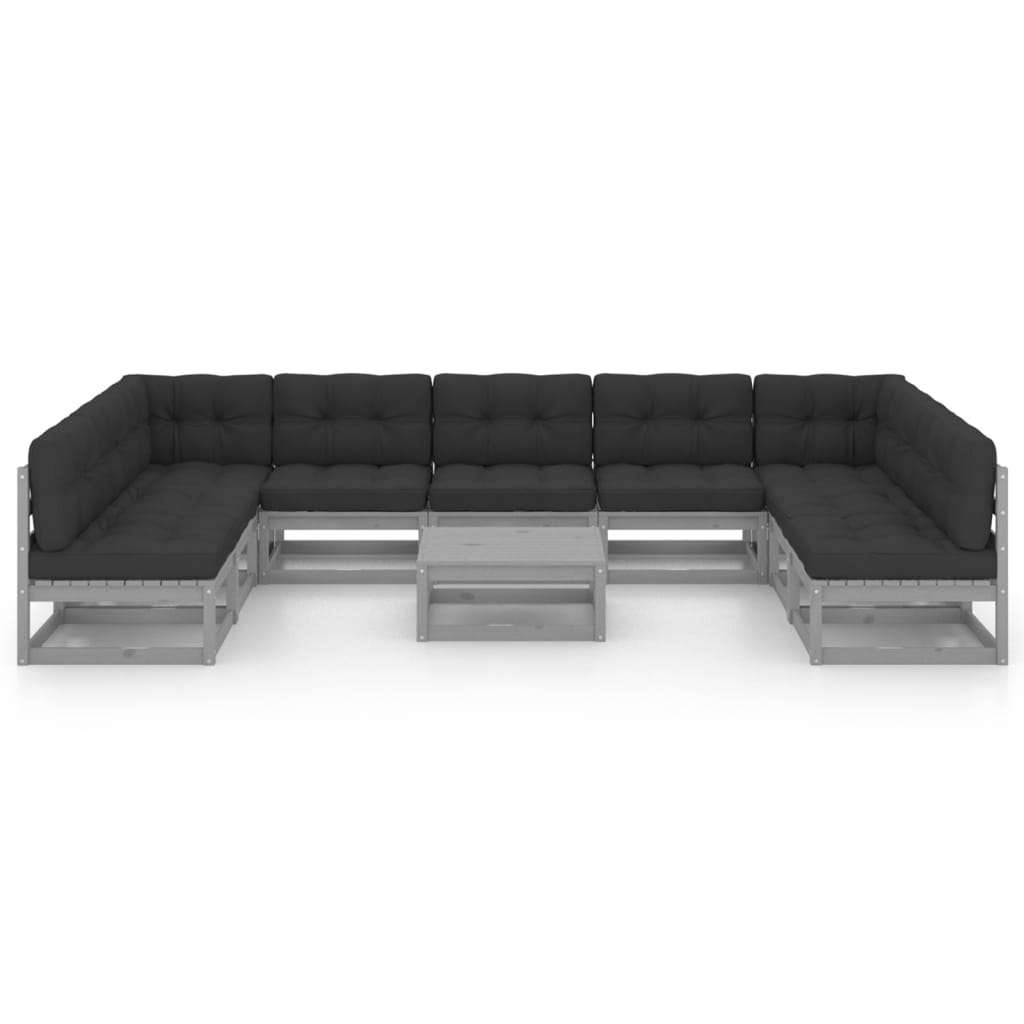 

vidaXL 10-delige Loungeset met kussens massief grenenhout grijs