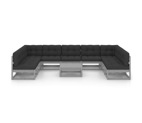 vidaXL Sodo komplektas su pagalvėlėmis, 10 dalių, pilkas, pu&scaron;is