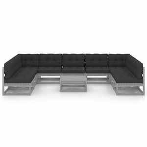 vidaXL Sodo komplektas su pagalvėlėmis, 10 dalių, pilkas, pu&scaron;is