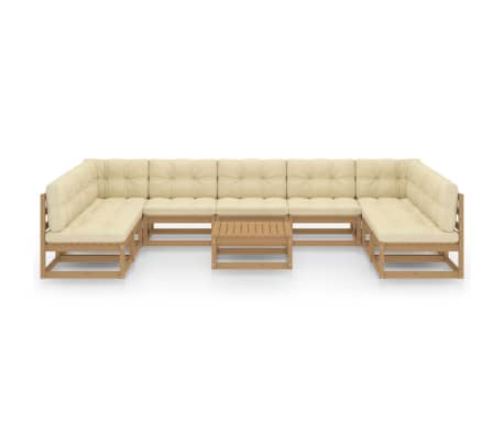 vidaXL Set Salotto Giardino e Cuscini 10 pz Legno Massello Pino Ambra