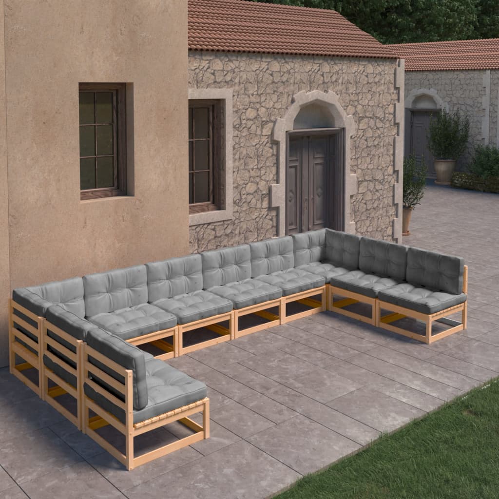 vidaXL Set mobilier grădină cu perne, 10 piese, lemn masiv de pin Gradina imagine noua