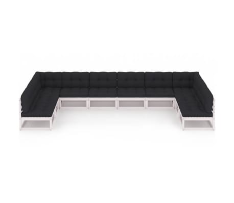 vidaXL Salon de jardin 10 pcs avec coussins Blanc Bois de pin massif