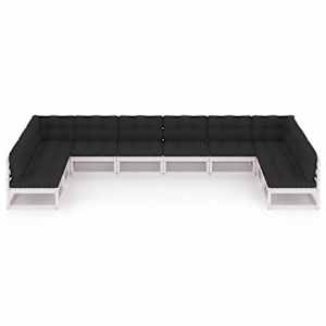 vidaXL Salon de jardin 10 pcs avec coussins Blanc Bois de pin massif