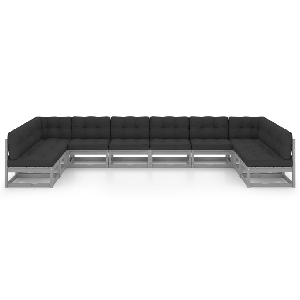 

vidaXL 10-delige Loungeset met kussens massief grenenhout grijs