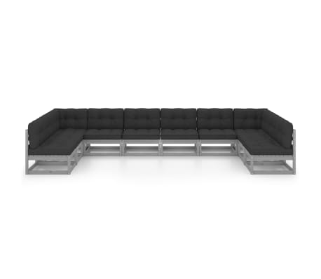 vidaXL Loungegrupp med dynor 10 delar gr&aring; massiv furu