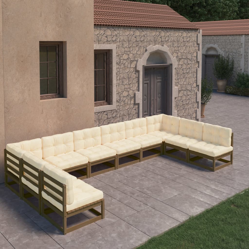 vidaXL 10-tlg. Garten-Lounge-Set mit Kissen Honigbraun Massivholz