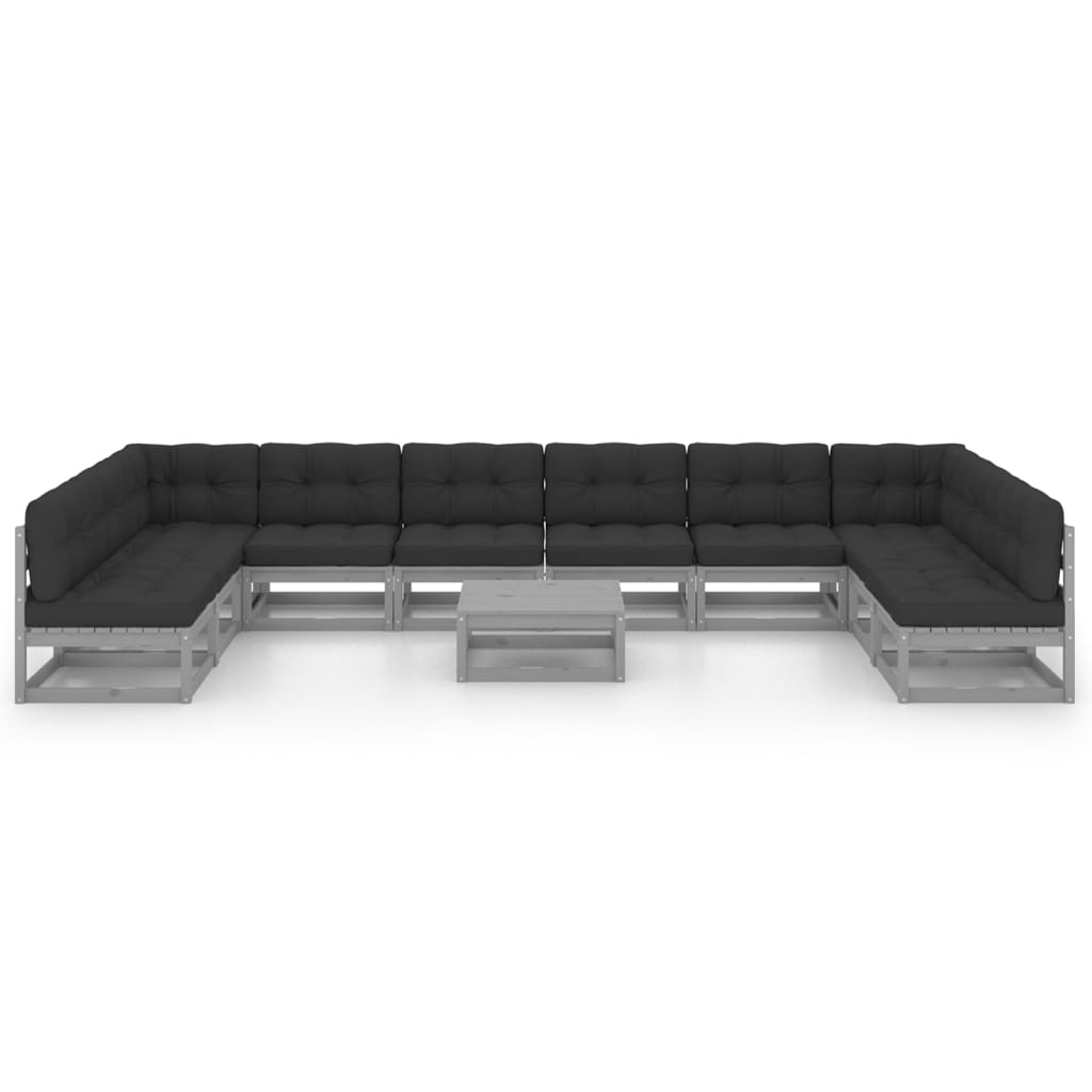 

vidaXL 11-delige Loungeset met kussens massief grenenhout grijs