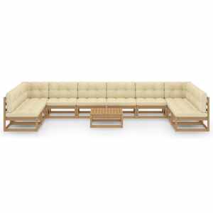 vidaXL 11 r&eacute;szes m&eacute;zbarna t&ouml;m&ouml;r fenyőfa kerti &uuml;lőgarnit&uacute;ra p&aacute;rn&aacute;kkal