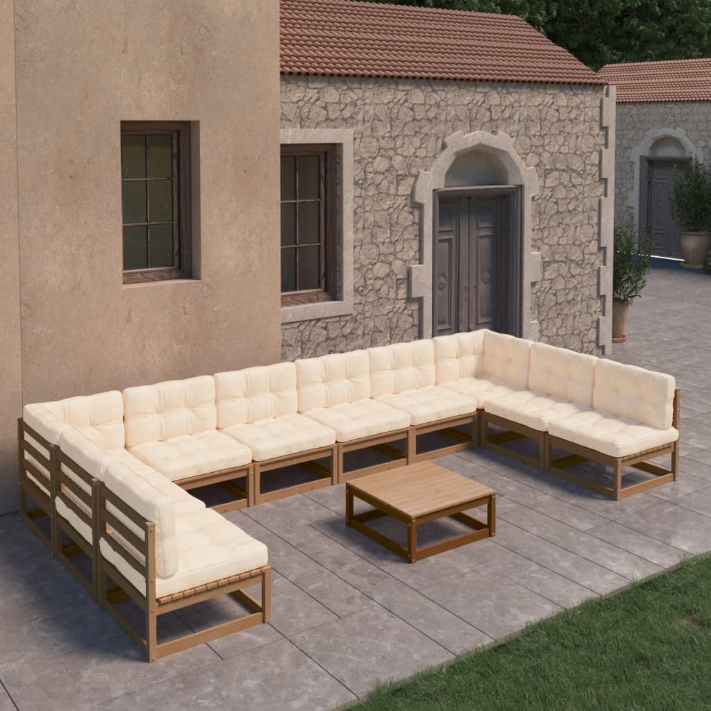 vidaXL 11-tlg. Garten-Lounge-Set mit Kissen Honigbraun Massivholz