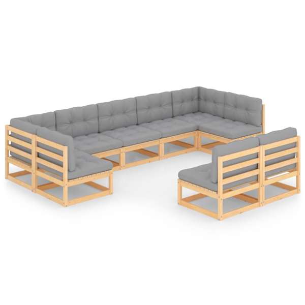 vidaXL 9-osaline aiam&ouml;&ouml;bli komplekt patjadega, toekas m&auml;nnipuit