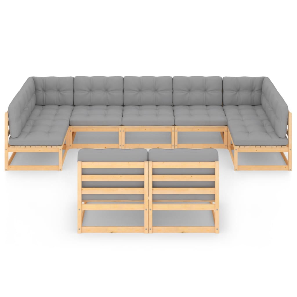 vidaXL 9-delige Loungeset met kussens massief grenenhout afbeelding