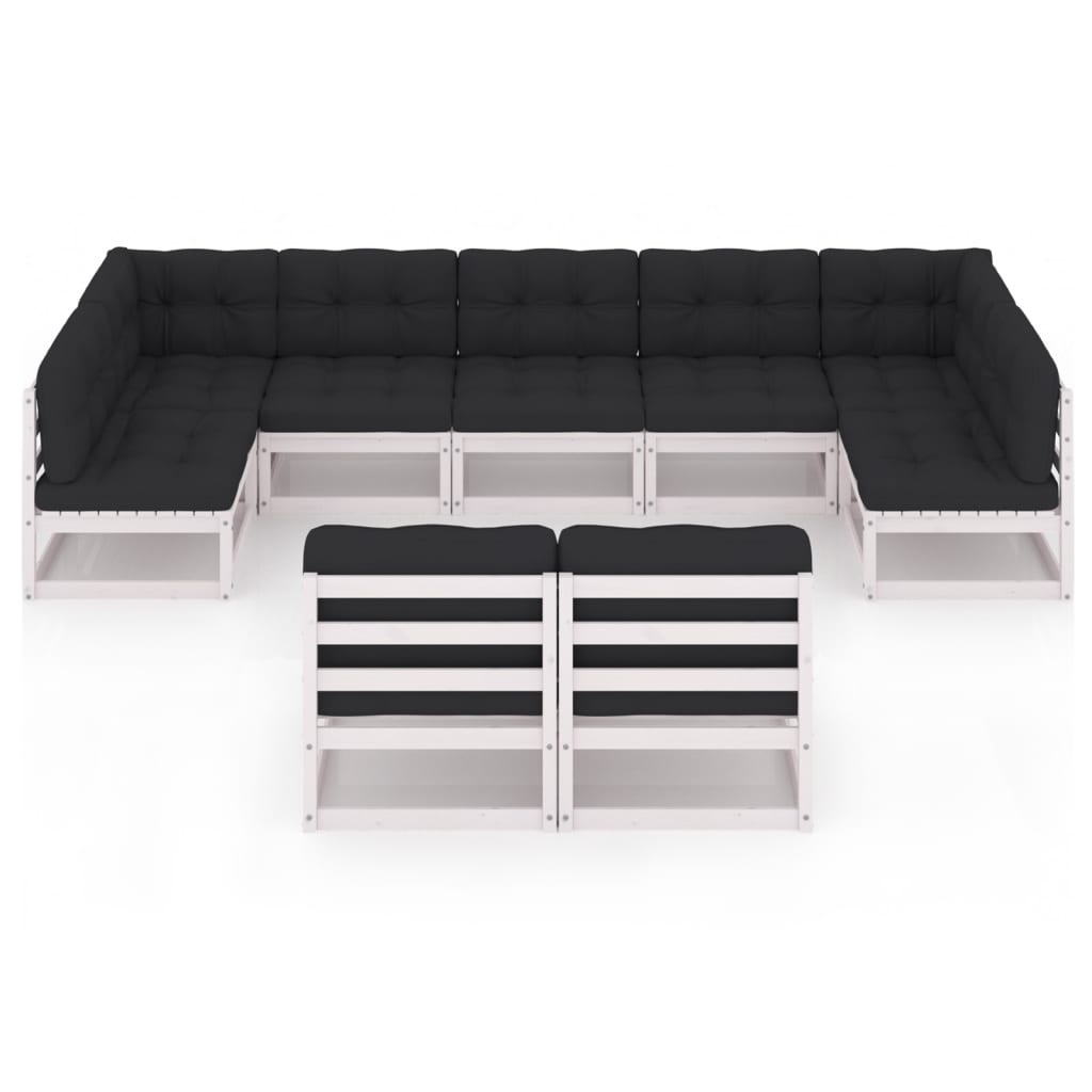 

vidaXL 9-delige Loungeset met kussens massief grenenhout wit