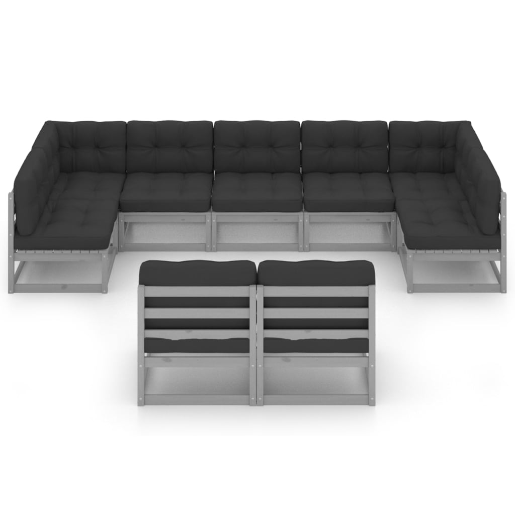 vidaXL Set mobilier grădină cu perne, 9 piese, gri, lemn masiv de pin