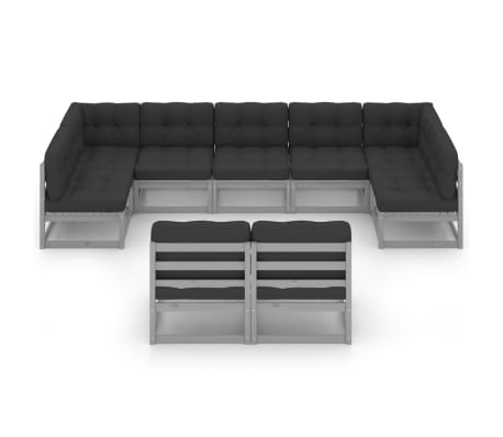 vidaXL 9pcs conjunto lounge de jardim c/ almofad&otilde;es pinho maci&ccedil;o cinza