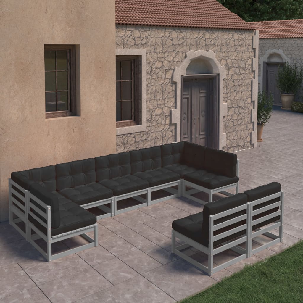 vidaXL 9-tlg. Garten-Lounge-Set mit Kissen Grau Massivholz Kiefer