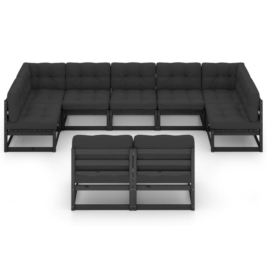 vidaXL 9-delige Loungeset met kussens massief grenenhout zwart afbeelding