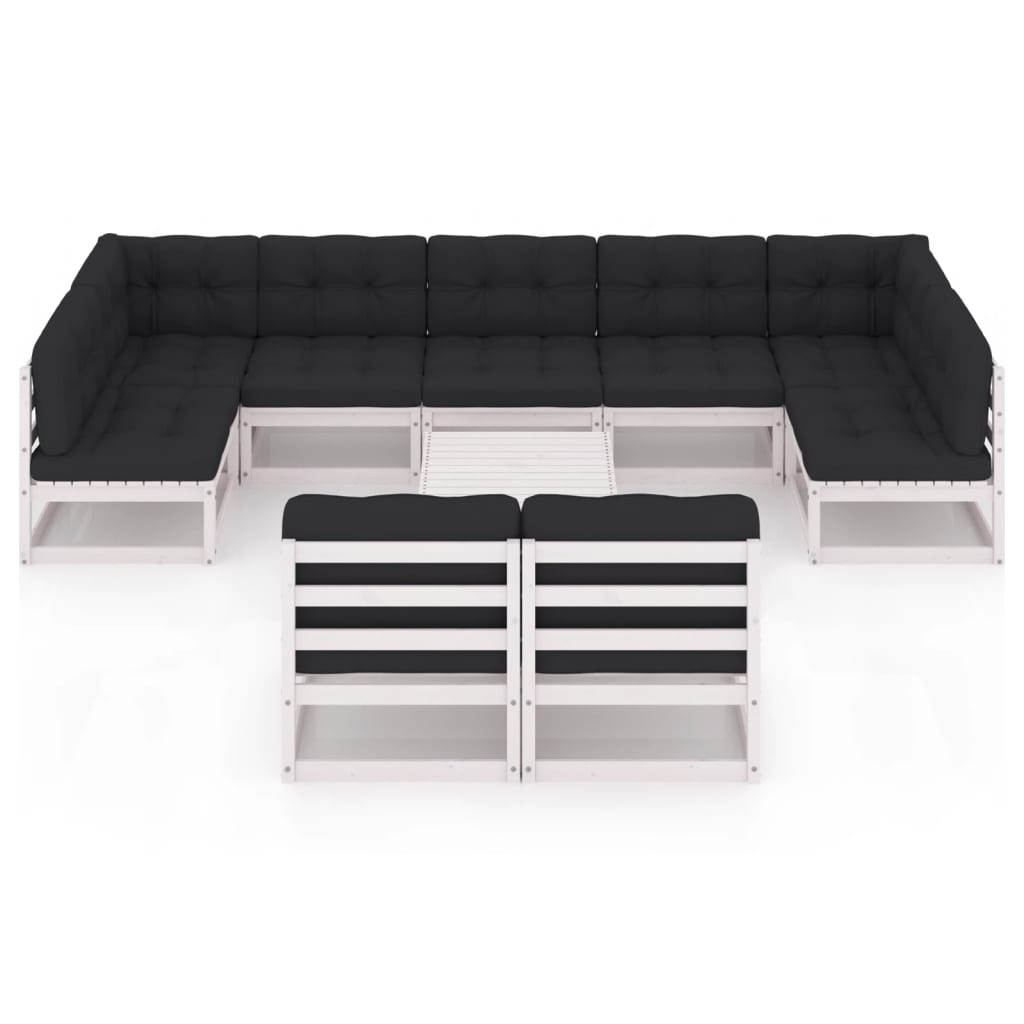 vidaXL 10-delige Loungeset met kussens massief grenenhout wit afbeelding