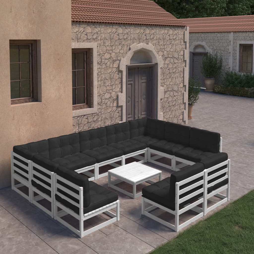 vidaXL 10-tlg. Garten-Lounge-Set mit Kissen Weiß Massivholz Kiefer