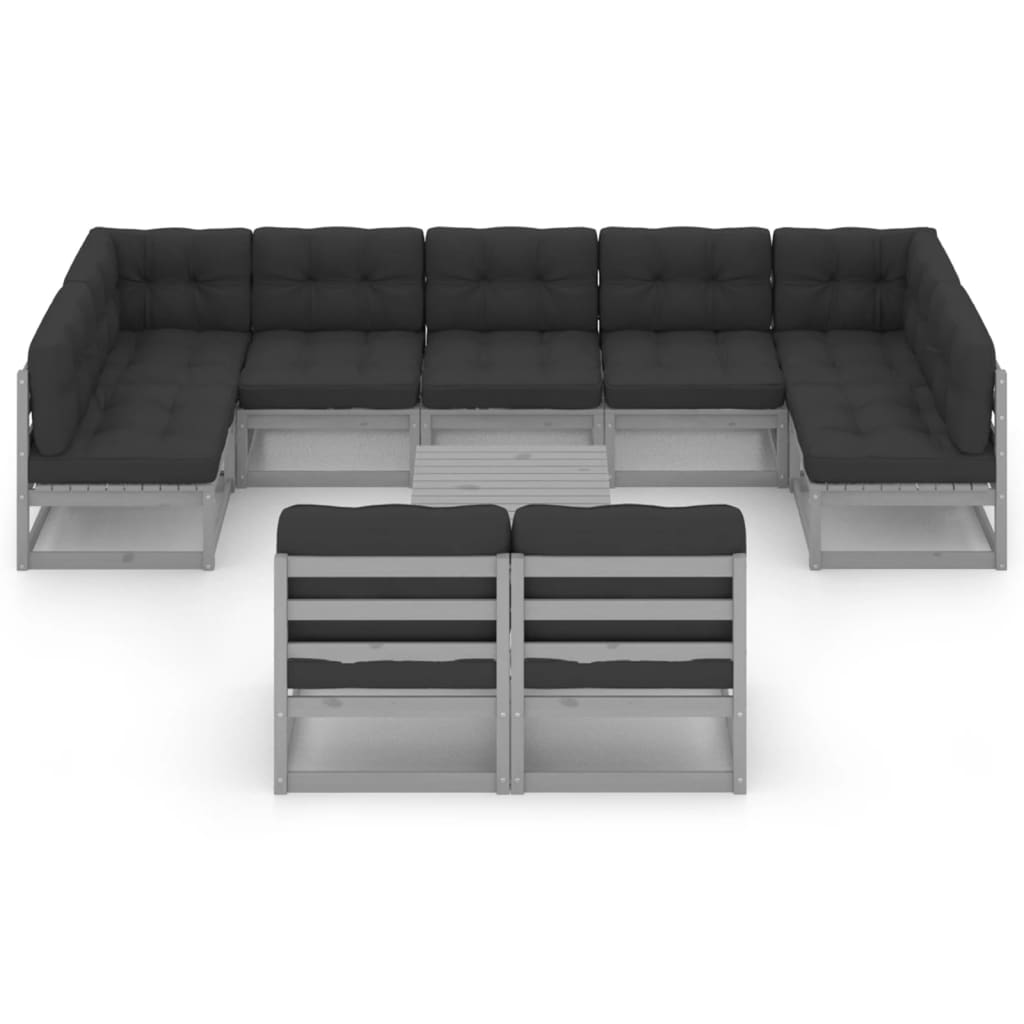 vidaXL 10-delige Loungeset met kussens massief grenenhout grijs afbeelding
