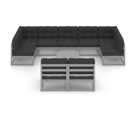 vidaXL Sodo komplektas su pagalvėlėmis, 10 dalių, pilkas, pu&scaron;is