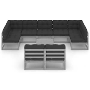 vidaXL Sodo komplektas su pagalvėlėmis, 10 dalių, pilkas, pu&scaron;is