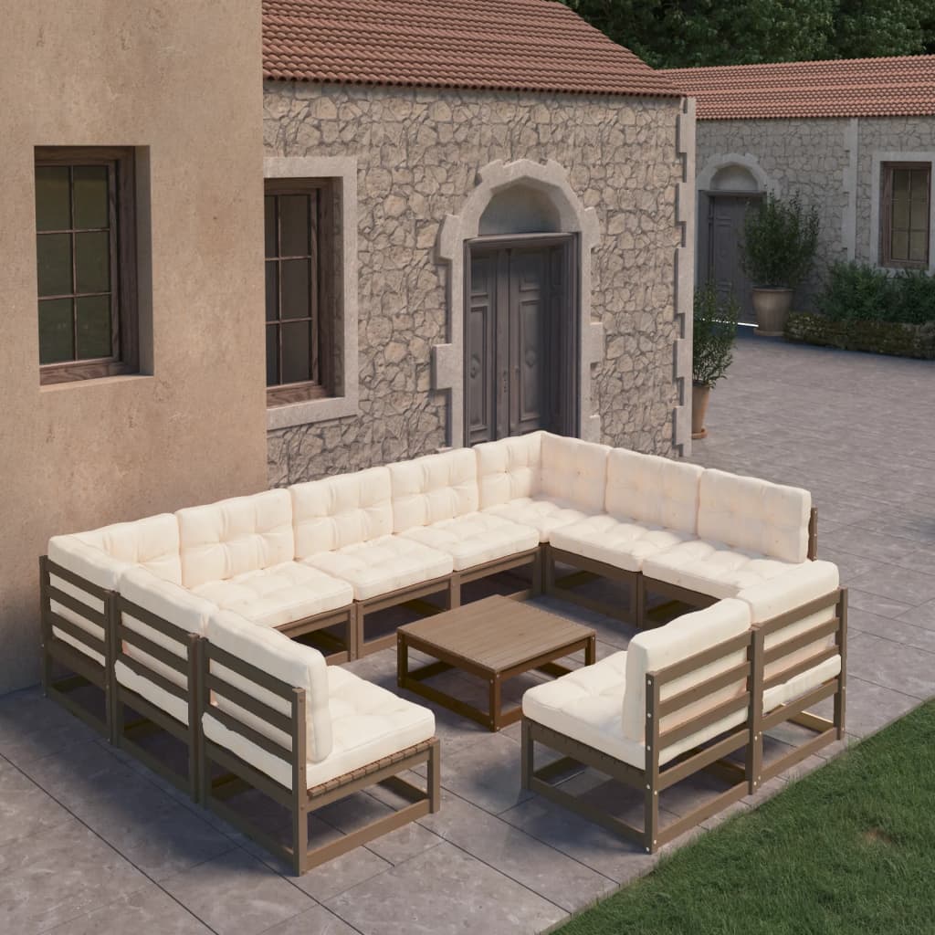 vidaXL 10-tlg. Garten-Lounge-Set mit Kissen Honigbraun Massivholz