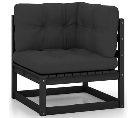 vidaXL Set mobilier grădină cu perne, 10 piese, negru, lemn masiv pin