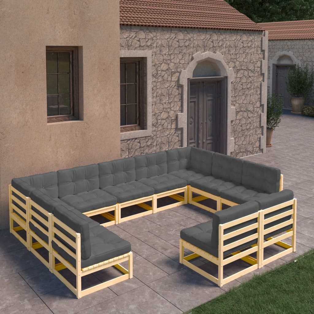 vidaXL 11-tlg. Garten-Lounge-Set mit Kissen Kiefer Massivholz