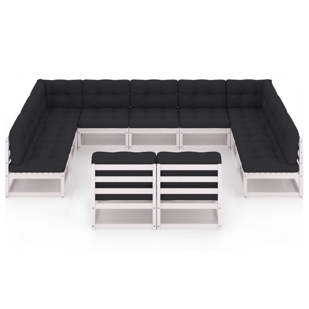 vidaXL 11-delige Loungeset met kussens massief grenenhout wit afbeelding