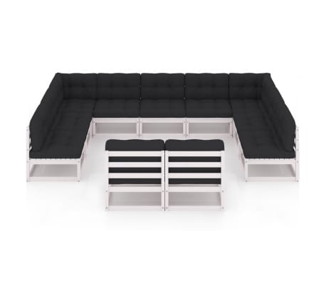 vidaXL 11-osaline aiam&ouml;&ouml;bli komplekt istmepatjadega, valge, m&auml;nnipuit