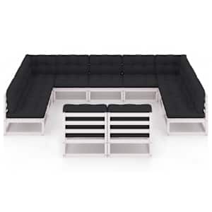 vidaXL 11-osaline aiam&ouml;&ouml;bli komplekt istmepatjadega, valge, m&auml;nnipuit