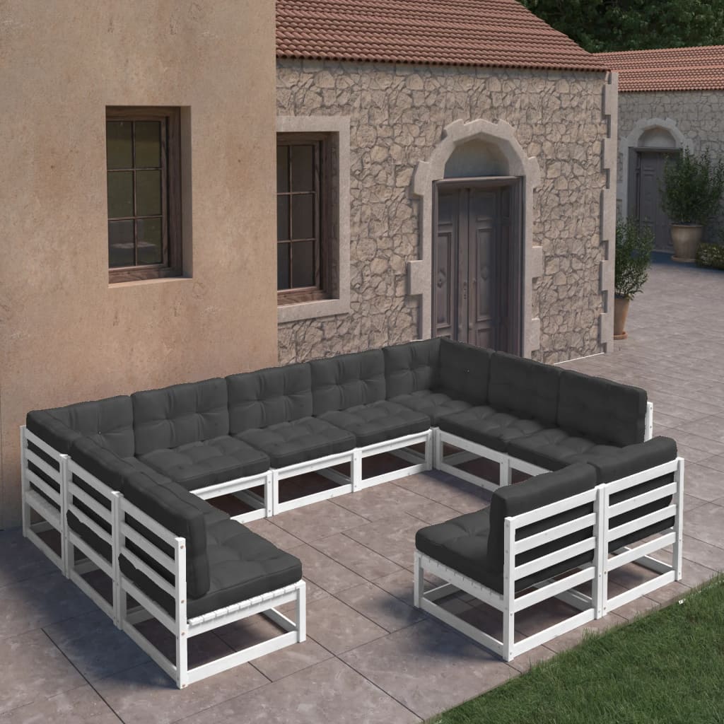 vidaXL Set mobilier de grădină cu perne,11 piese,alb,lemn masiv de pin Grădină
