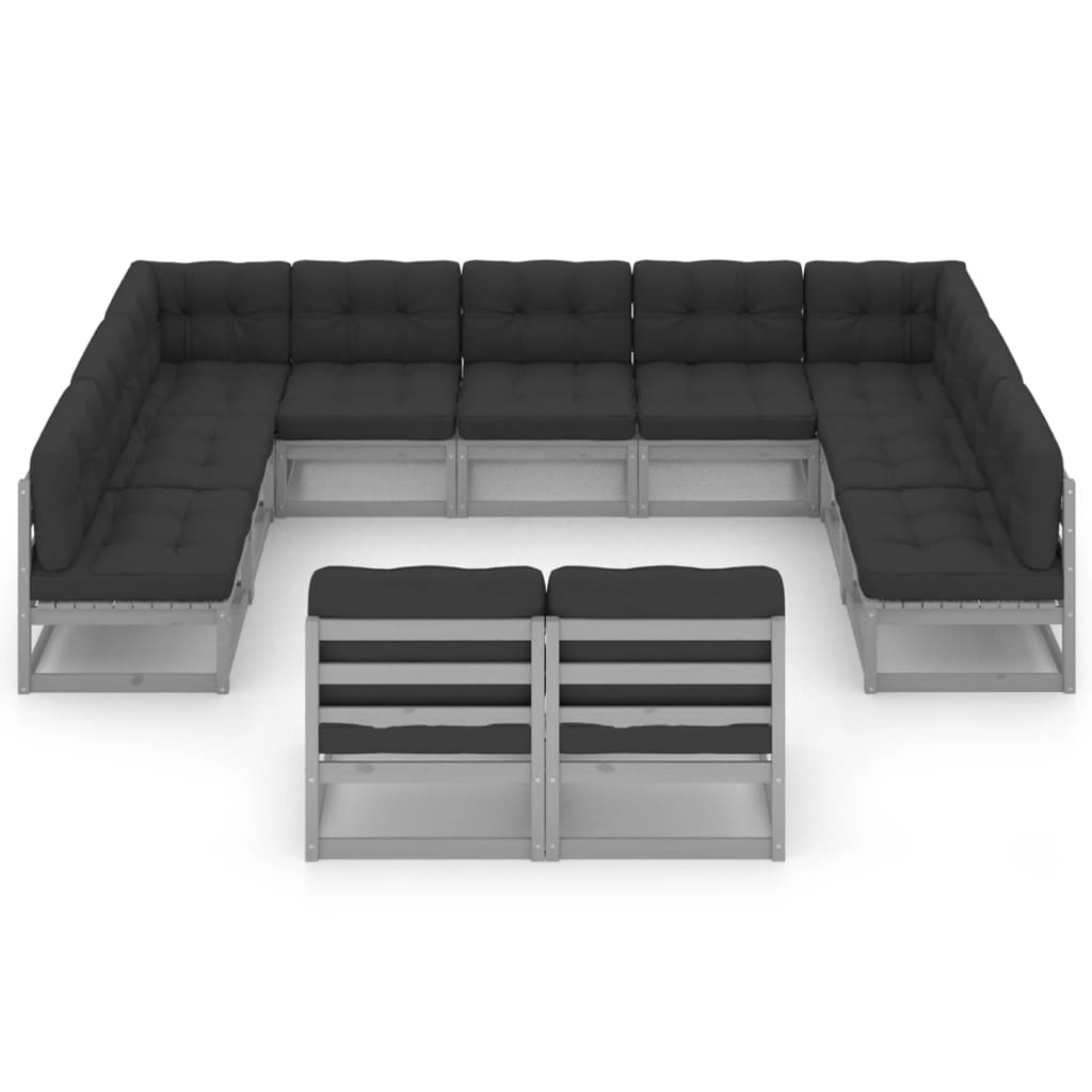 

vidaXL 11-delige Loungeset met kussens massief grenenhout grijs
