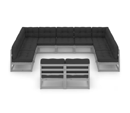 vidaXL 11-dielna z&aacute;hradn&aacute; s&uacute;prava s podložkami siv&aacute; borovicov&yacute; mas&iacute;v