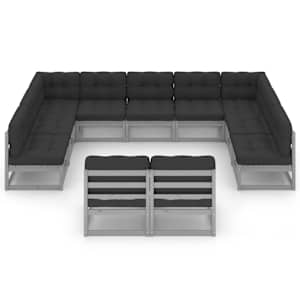 vidaXL 11-dielna z&aacute;hradn&aacute; s&uacute;prava s podložkami siv&aacute; borovicov&yacute; mas&iacute;v