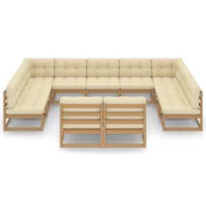 vidaXL 11-osaline aiam&ouml;&ouml;blikomplekt ja padjad meekarva m&auml;nnipuit