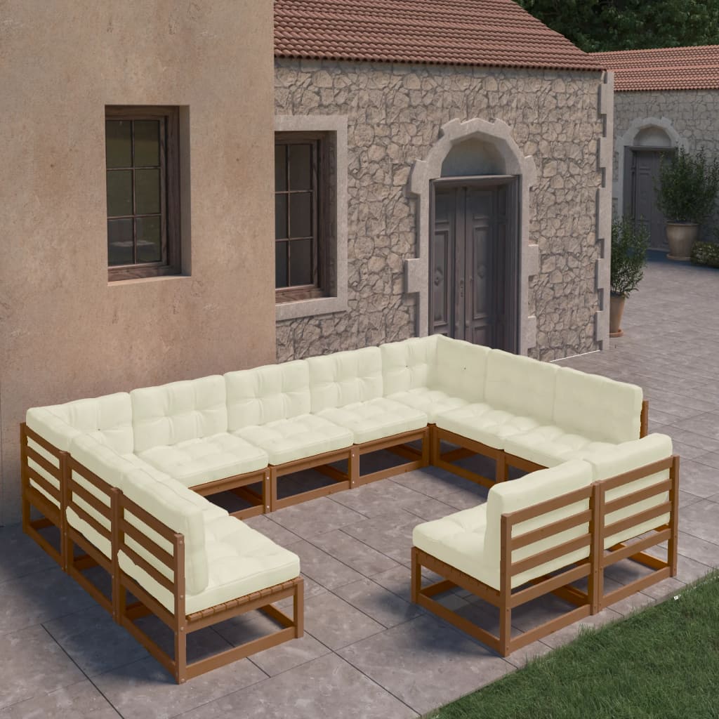 vidaXL 11-tlg. Garten-Lounge-Set mit Kissen Honigbraun Massivholz