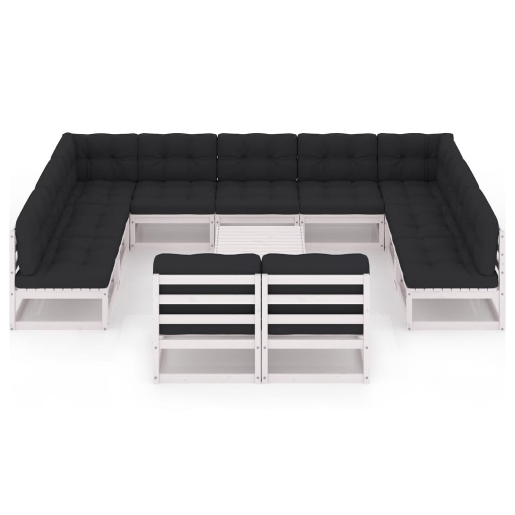 vidaXL 12-delige Loungeset met kussens massief grenenhout wit afbeelding