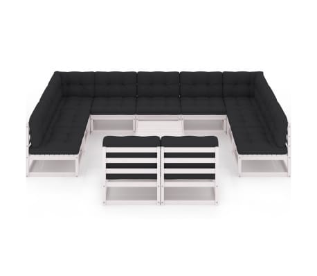 vidaXL Set mobilier grădină cu perne, 12 piese, alb, lemn masiv de pin
