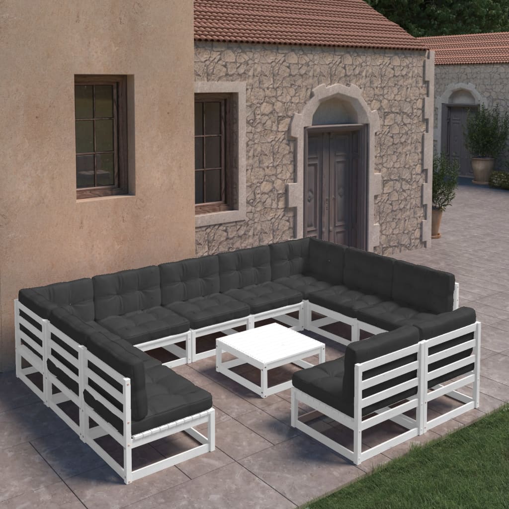 vidaXL 12-tlg. Garten-Lounge-Set mit Kissen Weiß Massivholz Kiefer